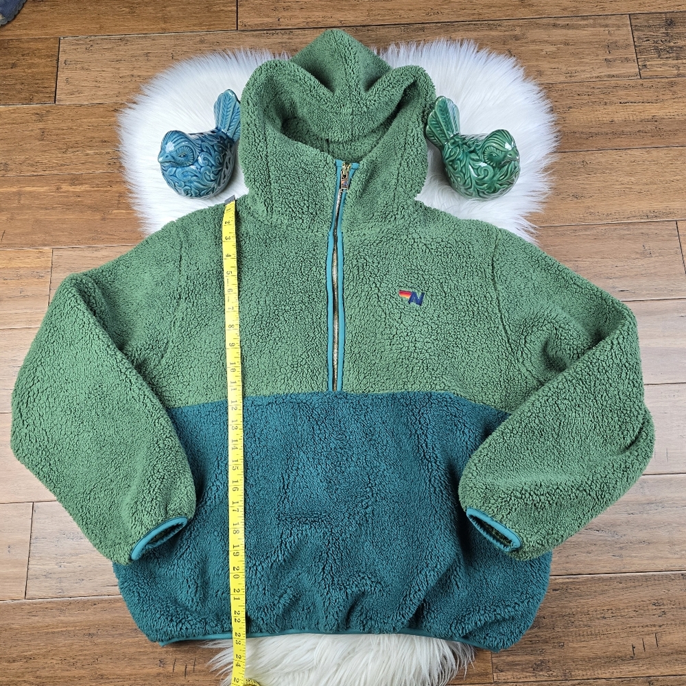 Aviator Nation Teddy Unisex Hooded Half Zip Color block Jacket Garden Green XS - Picture 15 of 16